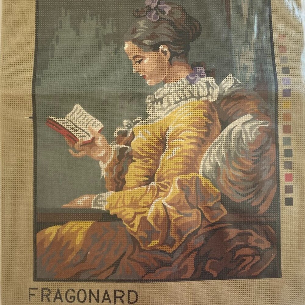 RARE Vintage Cross Stitch Kit Jean-Honore Fragonard Young Girl Reading NEW Panko